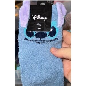 Disney Stitch Crews Socks Women's Size 5-10 Fits‎ Sizes 9-11 Blue Fuzzy